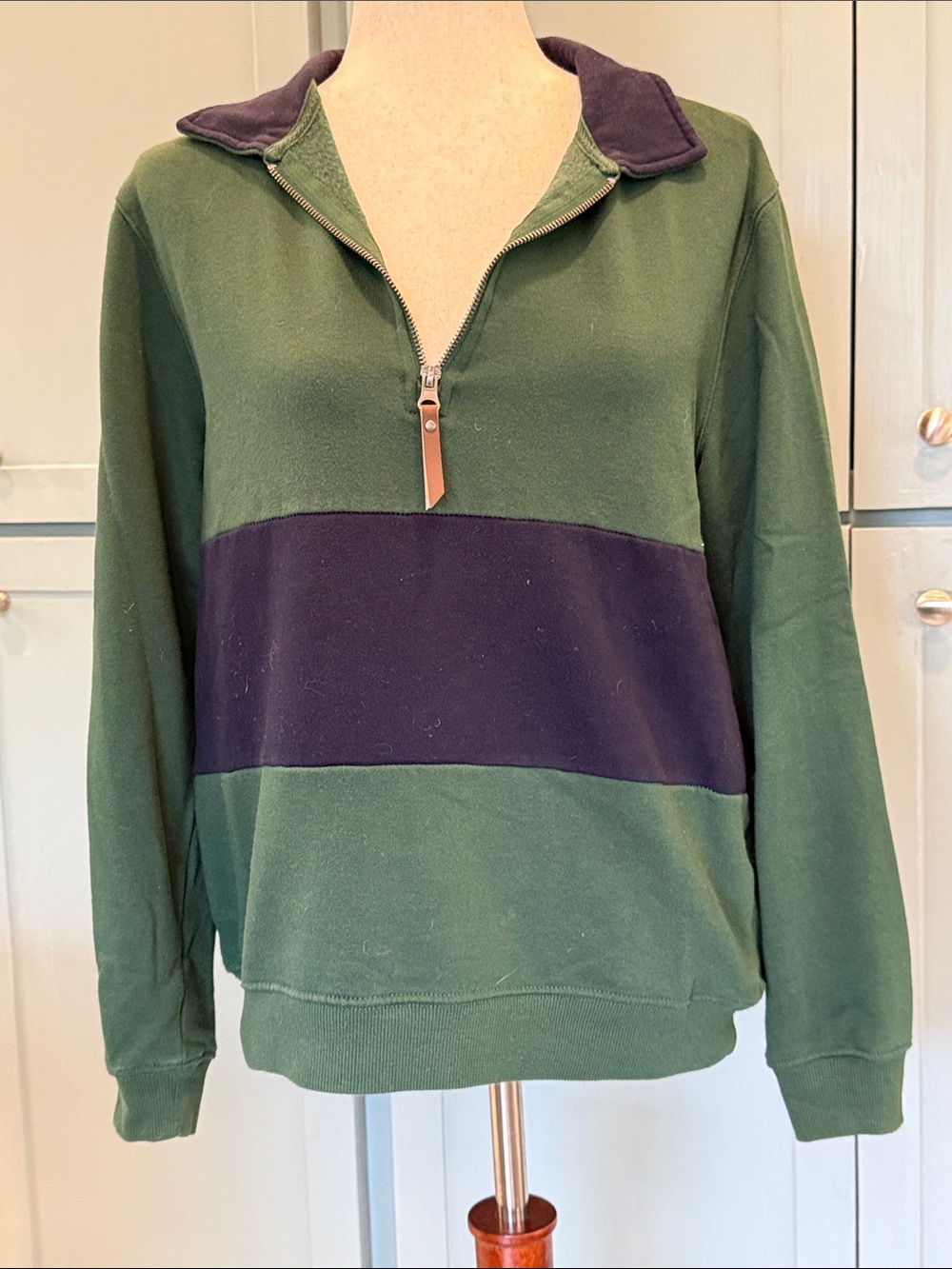 Charles River Apparel Green and Navy Half-Zip Swearshirt